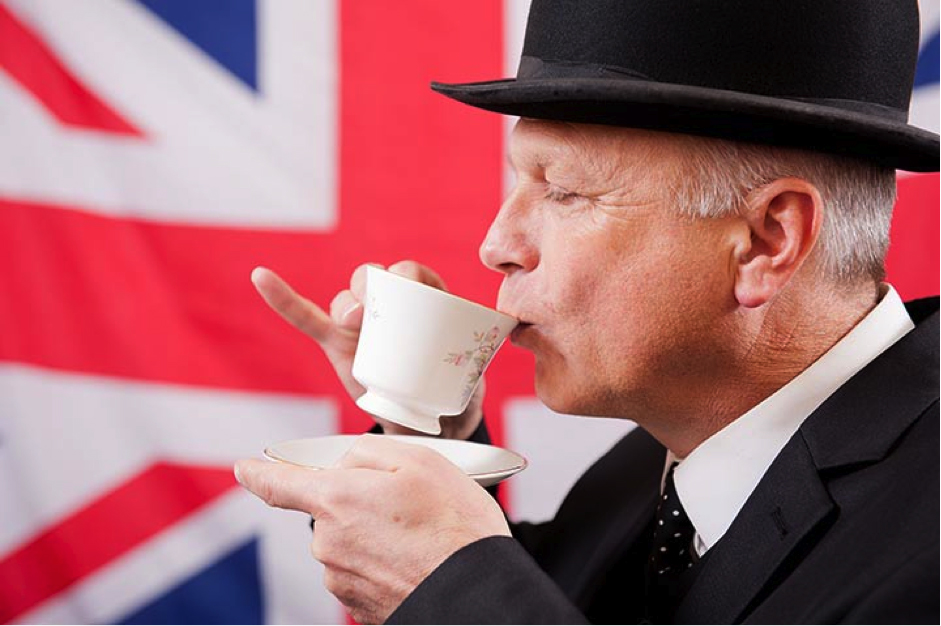 british man drinking tea